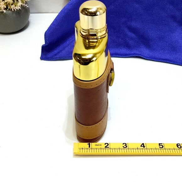 Comoy Of London Flask Gold Tone Glass w/ Leather Case Elegant Barware Vintage - Picture 14 of 14